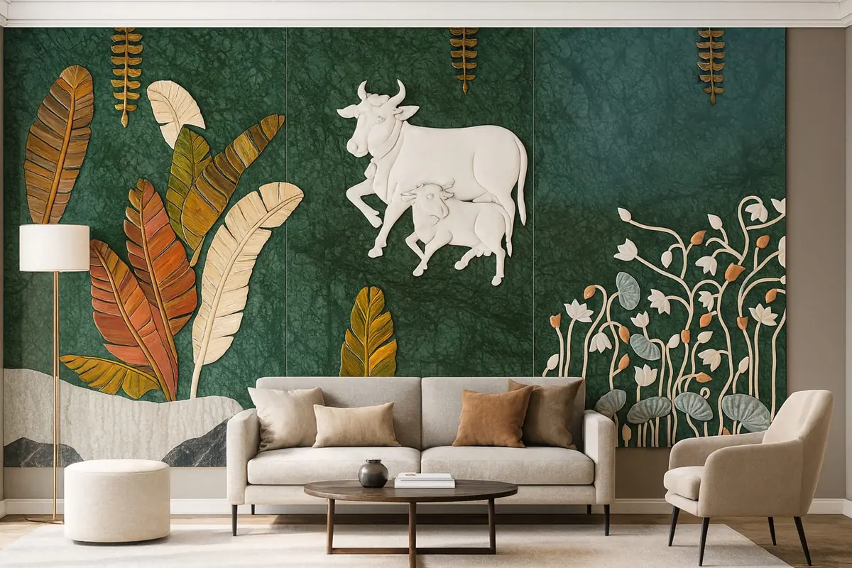 Handcrafted stone and wood fusion murals by Stone World
